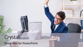  Presentation with waste management - Presentation consisting of garbage waste management - young handsome businessman employee working background and a light gray colored foreground