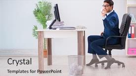  Presentation with employee working in industry - Presentation theme with garbage waste management - young handsome businessman employee working background and a mint green colored foreground