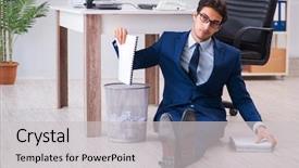  Presentation with employee - Beautiful theme featuring garbage waste management - young handsome businessman employee working backdrop and a light gray colored foreground