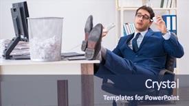  Presentation with employee - Beautiful theme featuring garbage waste management - young handsome businessman employee working backdrop and a navy blue colored foreground
