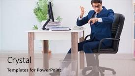  Presentation with employee - PPT layouts with garbage waste management - young handsome businessman employee working background and a light gray colored foreground