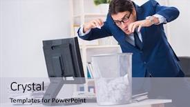  Presentation with employee working in industry - Audience pleasing presentation design consisting of garbage waste management - young handsome businessman employee working backdrop and a light blue colored foreground