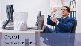  Presentation with employee working in industry - Amazing slide deck having garbage waste management - young handsome businessman employee working backdrop and a ocean colored foreground