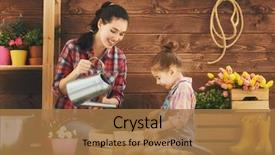  Presentation with mother child - Presentation design enhanced with garden - cute child girl helps her background and a coral colored foreground