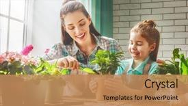  Presentation with mother child - Colorful slide set enhanced with garden - cute child girl helps her backdrop and a coral colored foreground