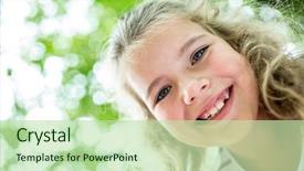  Presentation with space - PPT theme enhanced with children s garden - happy girl's face with tooth background and a mint green colored foreground
