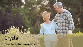  Presentation with active seniors senior couple - Cool new slides with garden - happy senior couple standing backdrop and a coral colored foreground