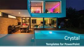  Presentation with led lights - PPT layouts with garden - modern villa with colored led background and a ocean colored foreground