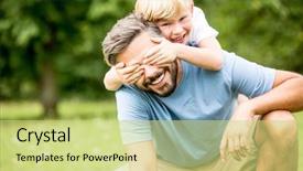  Presentation with silhouette of father and son - Amazing slides having children s garden - son covers father's eyes while backdrop and a  colored foreground