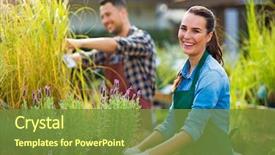  Presentation with employees - Cool new slides with garden center employees backdrop and a tawny brown colored foreground
