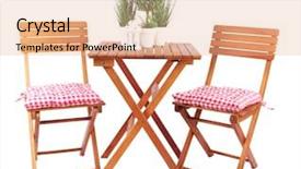  Presentation with chairs - Slide deck enhanced with garden chairs and table isolated background and a coral colored foreground