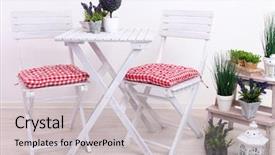  Presentation with chairs - Presentation design featuring garden chairs and table background and a light gray colored foreground