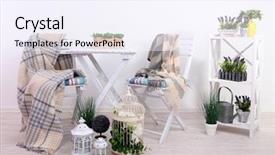  Presentation with white flowers - PPT theme having garden chairs and table background and a sky blue colored foreground