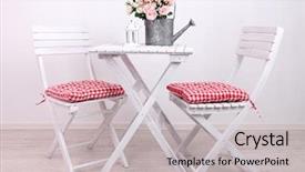  Presentation with white flowers - Cool new slide deck with garden chairs and table backdrop and a light gray colored foreground