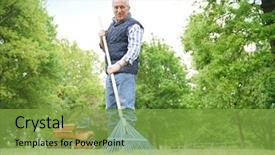  Presentation with lawn and garden - Cool new slide set with garden cleaning lawn with rake backdrop and a seafoam green colored foreground