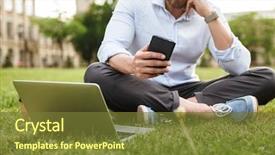  Presentation with cell - Colorful presentation theme enhanced with garden coffee - cropped photo of caucasian smiling backdrop and a tawny brown colored foreground