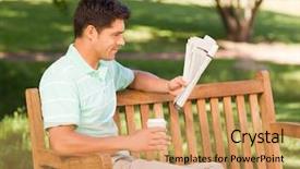 Presentation with tarot card spread reading - PPT theme consisting of garden coffee - man reading the newspaper background and a coral colored foreground