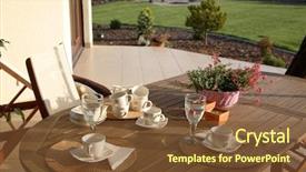  Presentation with table appoinment - Slide set having garden coffee - patio and table background and a  colored foreground