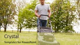  Presentation with garden - Slide set enhanced with garden cutting grass with lawn background and a yellow colored foreground