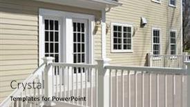  Presentation with white house - Cool new slides with garden-deck-and-french-doors backdrop and a light gray colored foreground