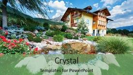  Presentation with garden pond - PPT layouts with garden desin - landscape design decorated pond background and a seafoam green colored foreground