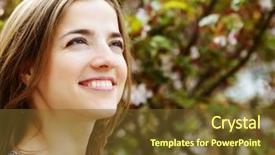  Presentation with spring of water - Presentation theme consisting of garden easter - woman in front of sakura background and a  colored foreground