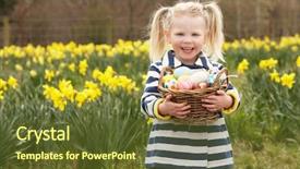  Presentation with daffodil - Presentation theme featuring garden easter - young girl holding basket background and a tawny brown colored foreground