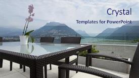  Presentation with outdoors - Colorful presentation theme enhanced with garden furniture - beautiful modern house outdoors backdrop and a sky blue colored foreground