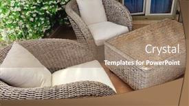  Presentation with home garden - Cool new PPT theme with garden-furniture-on-terrace backdrop and a coral colored foreground