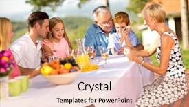  Presentation with family playing board game - Amazing PPT layouts having garden games - happy family sitting at table backdrop and a coral colored foreground