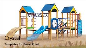  Presentation with playground - Theme featuring garden games - playground without children isolated background and a coral colored foreground