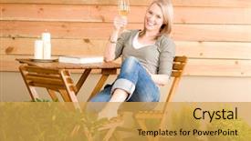  Presentation with glass - Audience pleasing theme consisting of garden happy woman enjoy glass backdrop and a yellow colored foreground