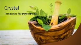  Presentation with olive - Presentation theme having garden in wooden olive mortar background and a yellow colored foreground