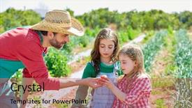  Presentation with harvest - Beautiful theme featuring garden kids - farmer man showing vegetables harvest backdrop and a coral colored foreground