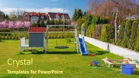  Presentation with playground - Slides with garden-playground-with-beautiful-wooden background and a tawny brown colored foreground