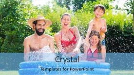  Presentation with pool restaurant family - Colorful presentation theme enhanced with cooling down by splashing water backdrop and a light blue colored foreground