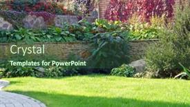  Presentation with botanical garden - Audience pleasing PPT theme consisting of garden-stone-path-with-grass backdrop and a ocean colored foreground