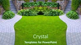  Presentation with botanical garden - Cool new presentation design with garden-stone-path-with-grass backdrop and a tawny brown colored foreground