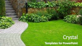  Presentation with growing - PPT theme having garden stone path with grass background and a tawny brown colored foreground