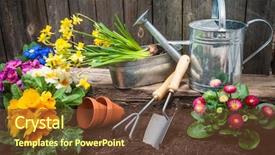  Presentation with garden tools - Beautiful slide deck featuring garden tools - planting flowers in pot backdrop and a tawny brown colored foreground