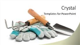 Presentation with garden tools - Theme having garden tools - shovel rake and gloves isolated background and a white colored foreground