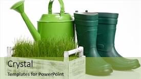  Presentation with garden tools - Audience pleasing PPT theme consisting of garden tools and watering can backdrop and a yellow colored foreground