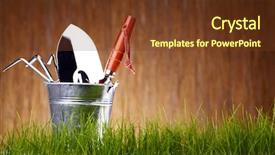 Presentation with garden tools - PPT theme featuring garden tools background background and a tawny brown colored foreground