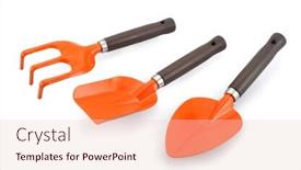  Presentation with garden tools - Presentation featuring green weed set - garden tools in a white background and a lemonade colored foreground