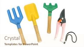  Presentation with garden tools - Cool new slides with garden tools in a white backdrop and a cream colored foreground
