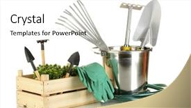  Presentation with garden tools - Cool new slide deck with garden tools isolated on white backdrop and a white colored foreground