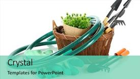  Presentation with garden tools - PPT theme featuring garden tools isolated on white background and a seafoam green colored foreground