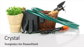  Presentation with garden tools - Theme consisting of garden tools isolated on white background and a light gray colored foreground