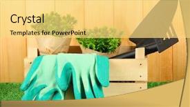  Presentation with garden tools - PPT theme with garden tools on grass in yard background and a yellow colored foreground
