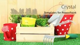  Presentation with garden tools - Slide deck featuring garden-tools-on-grass background and a blonde colored foreground